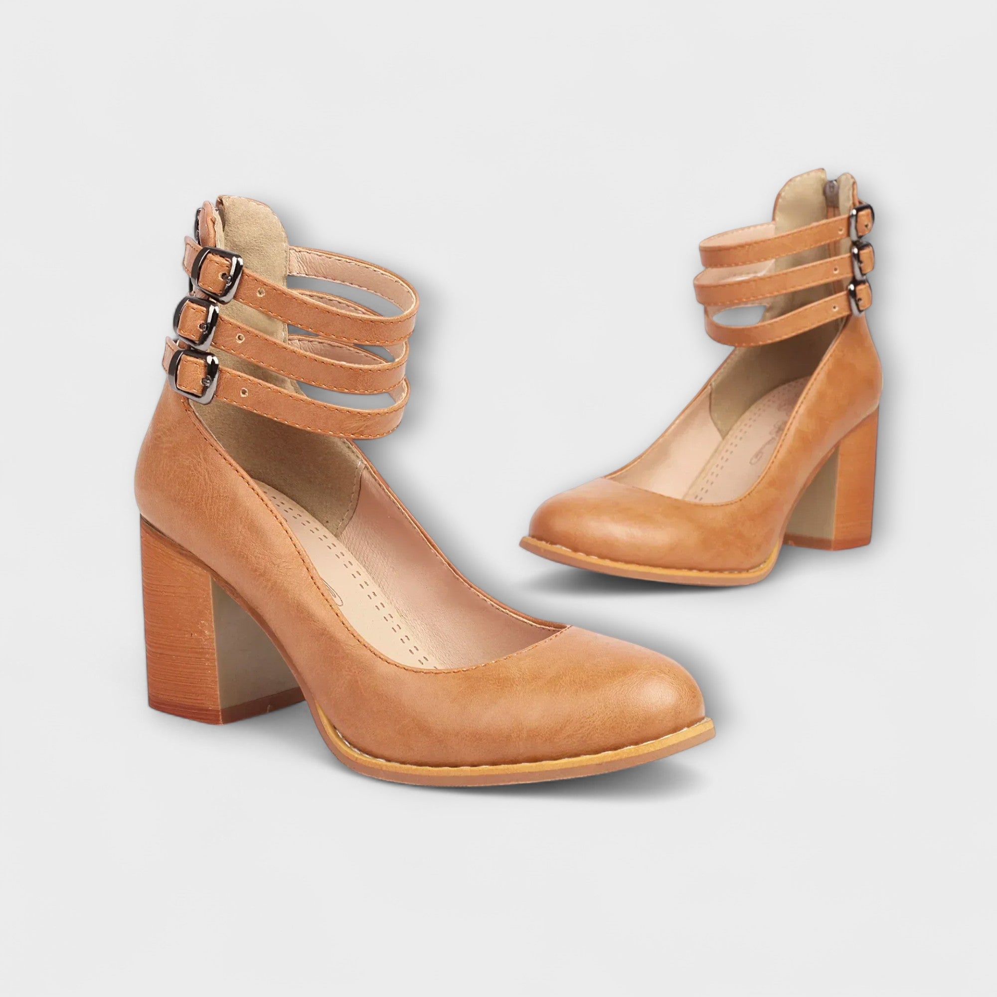 Women's Pumps with Wide Heel and Multiple Straps
