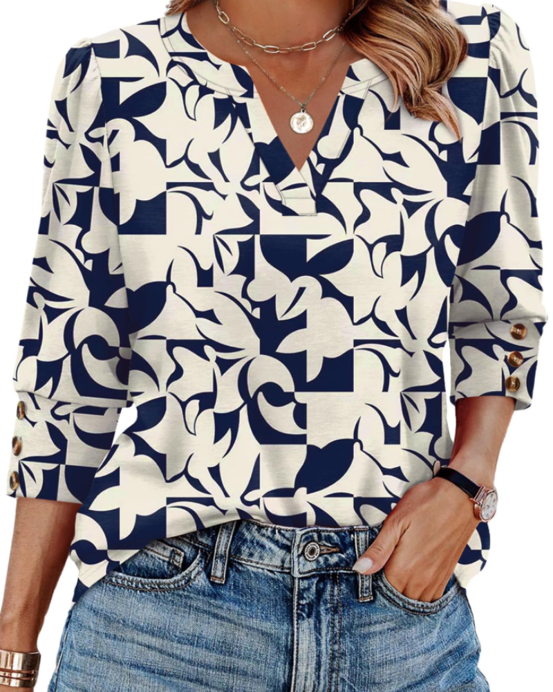 Blouse à col en V à manches longues avec une coupe ample