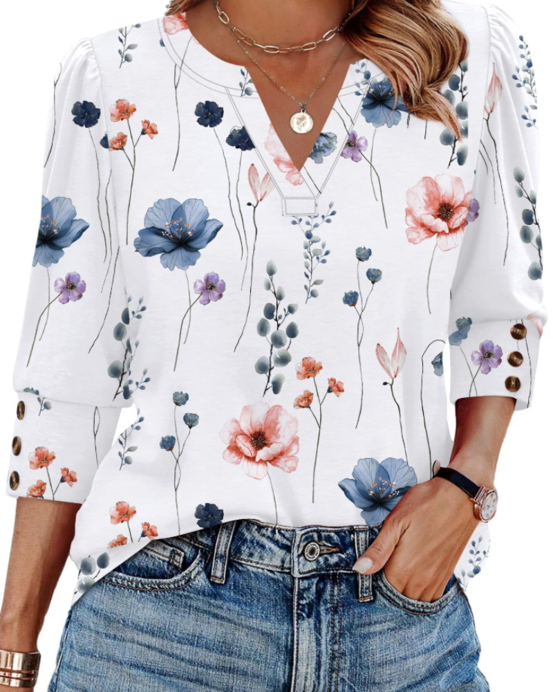 Blouse à col en V à manches longues avec une coupe ample
