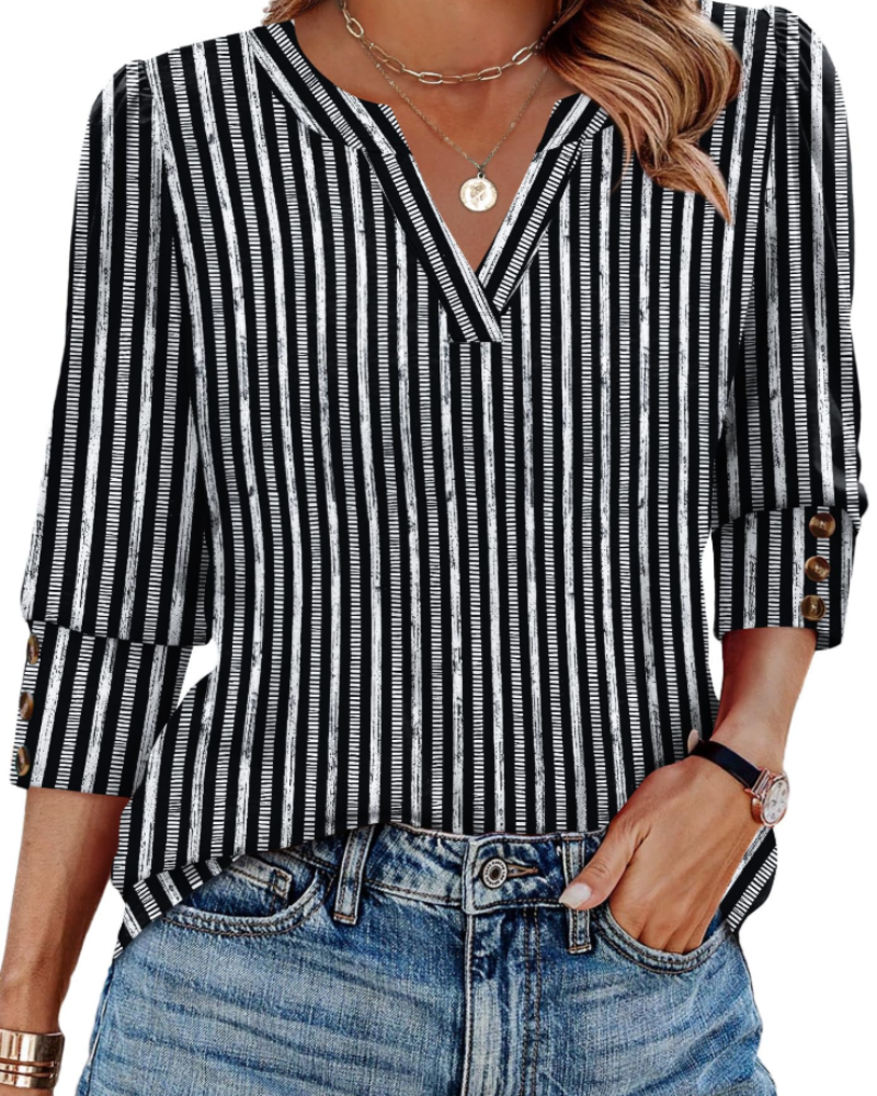 Blouse à col en V à manches longues avec une coupe ample