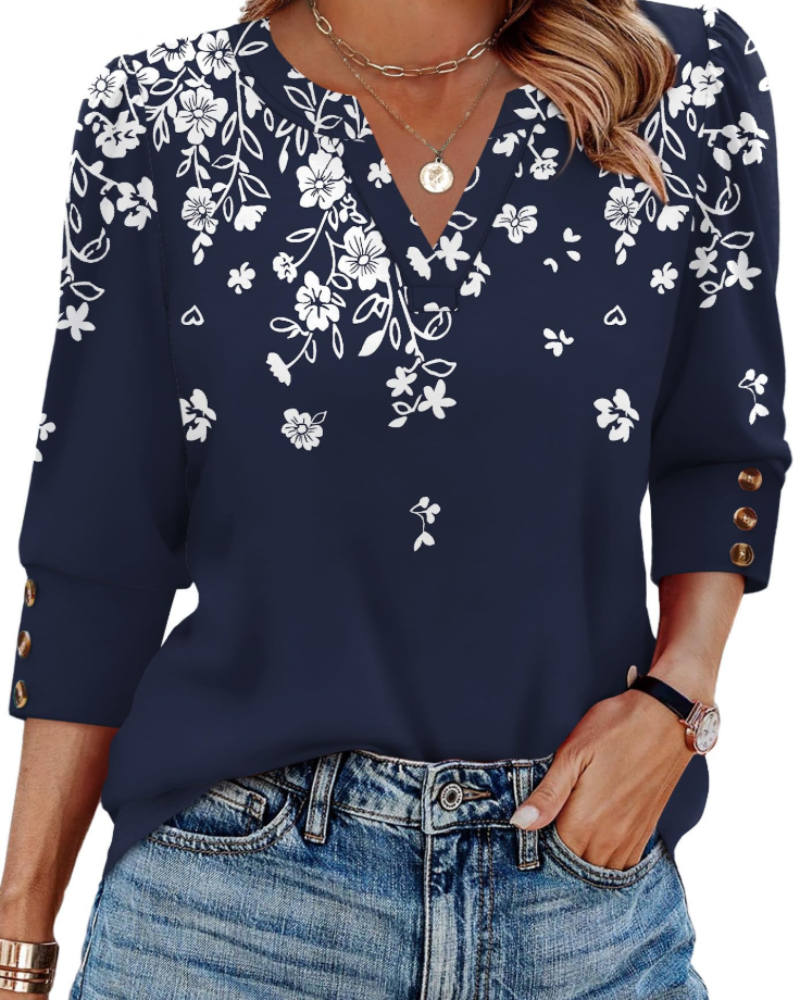 Blouse à col en V à manches longues avec une coupe ample