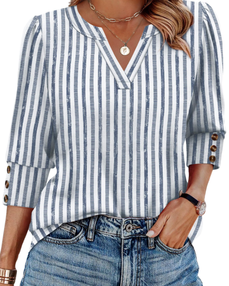 Blouse à col en V à manches longues avec une coupe ample