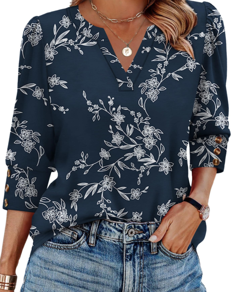 Blouse à col en V à manches longues avec une coupe ample