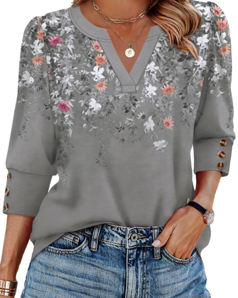 Blouse à col en V à manches longues avec une coupe ample