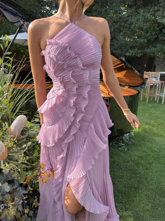 Lucía | Vestido Maxi Mujer Volantes Plisado Asimétrico