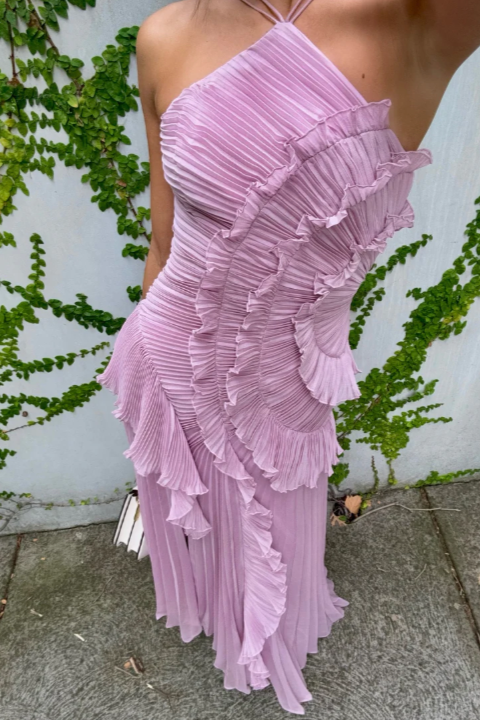 Lucía | Vestido Maxi Mujer Volantes Plisado Asimétrico