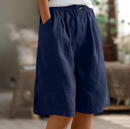 Women's Shorts in Linen and Cotton with Elastic Waistband