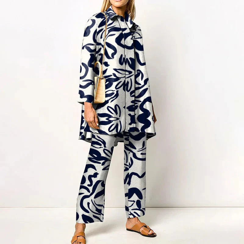 Elegant Vintage Two-Piece Set for Women – Fashionable Blouse and Pants