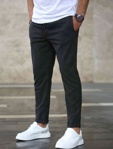 Pánské strečové kalhoty – pohodlné s šňůrkou – elastické chino
