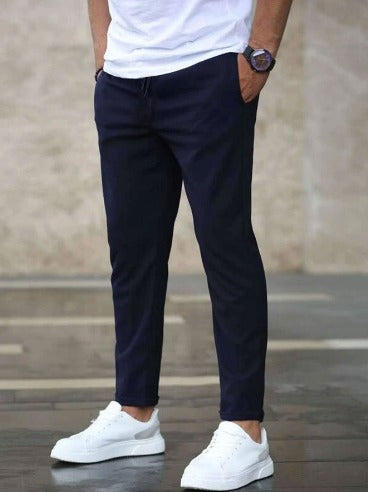 Pánské strečové kalhoty – pohodlné s šňůrkou – elastické chino