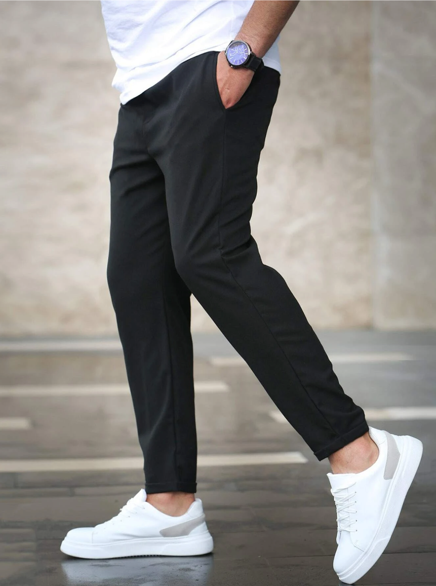 Pánské strečové kalhoty – pohodlné s šňůrkou – elastické chino