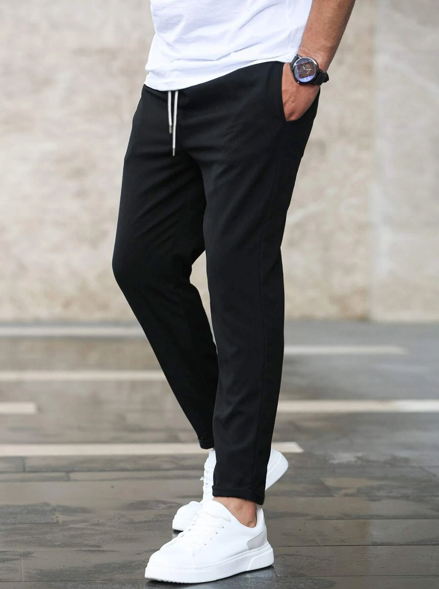 Pánské strečové kalhoty – pohodlné s šňůrkou – elastické chino
