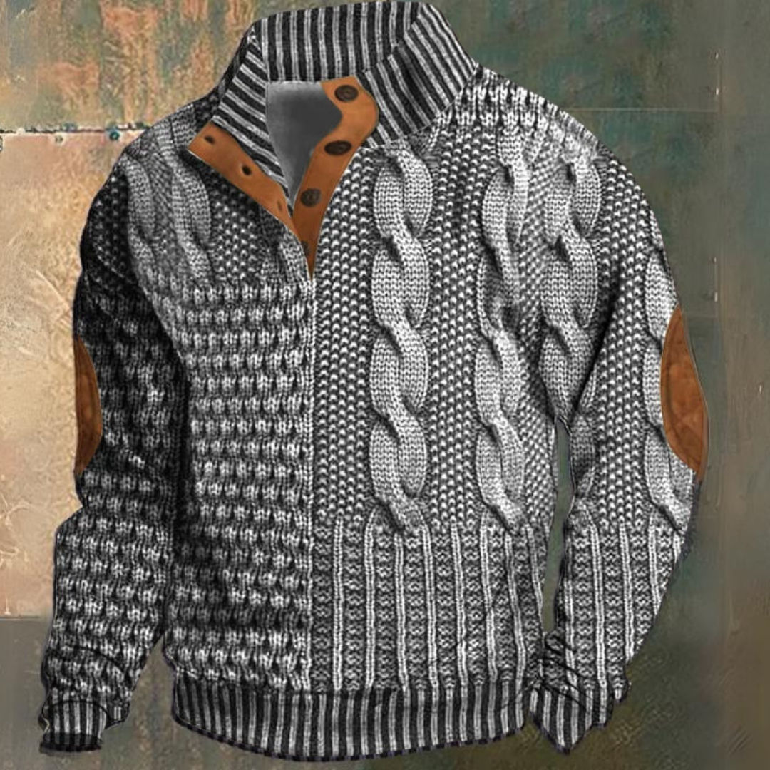Men's Turtleneck Sweater with Zip and Cable Knit Design