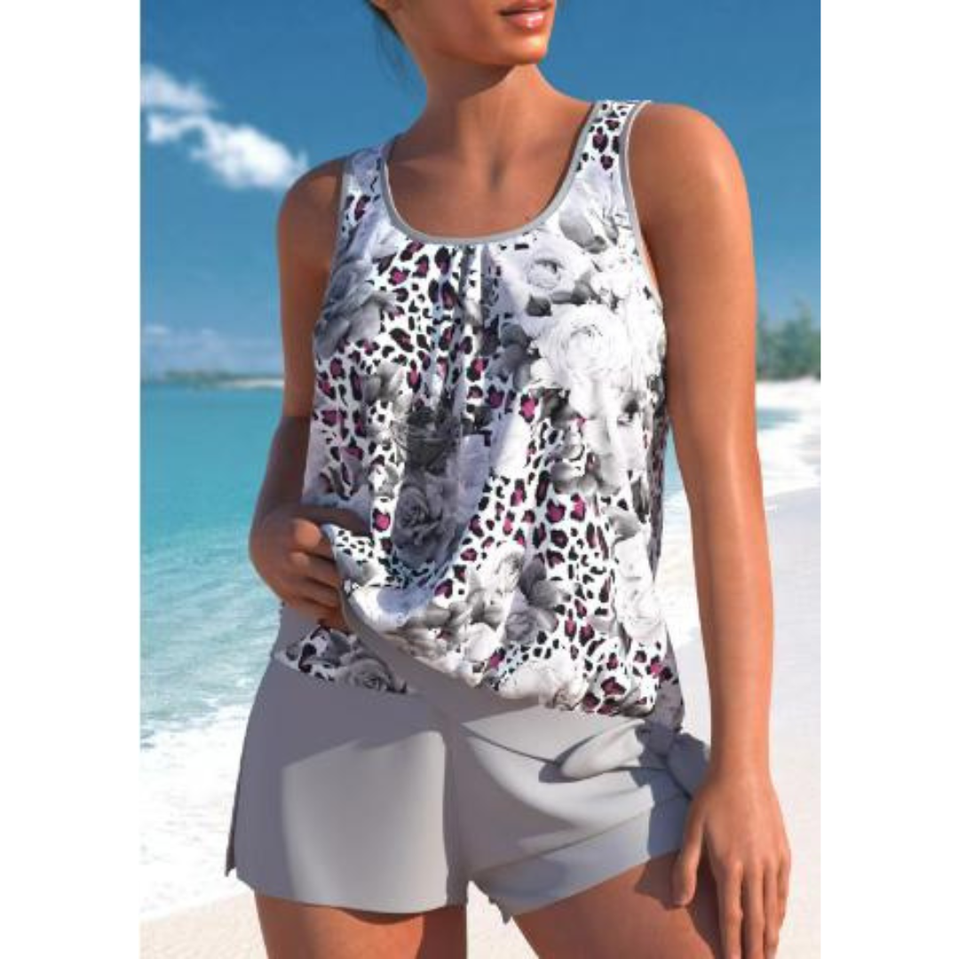 Tankini Donna Adalina – Costume a Stampa Floreale con Pantaloncino & Taglio Senza Maniche Comodo