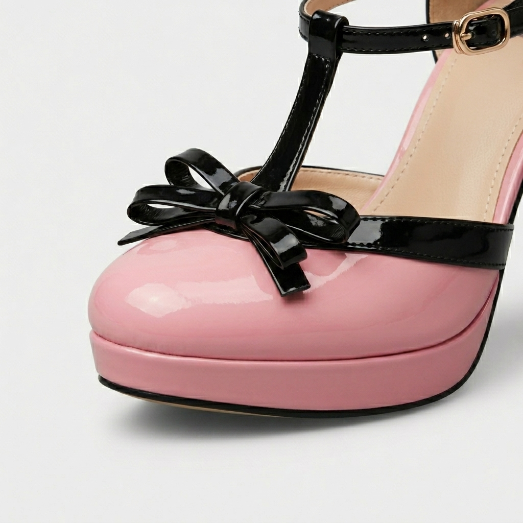 Vera | Women's Platform High Heels with T-Strap and Bow Detail