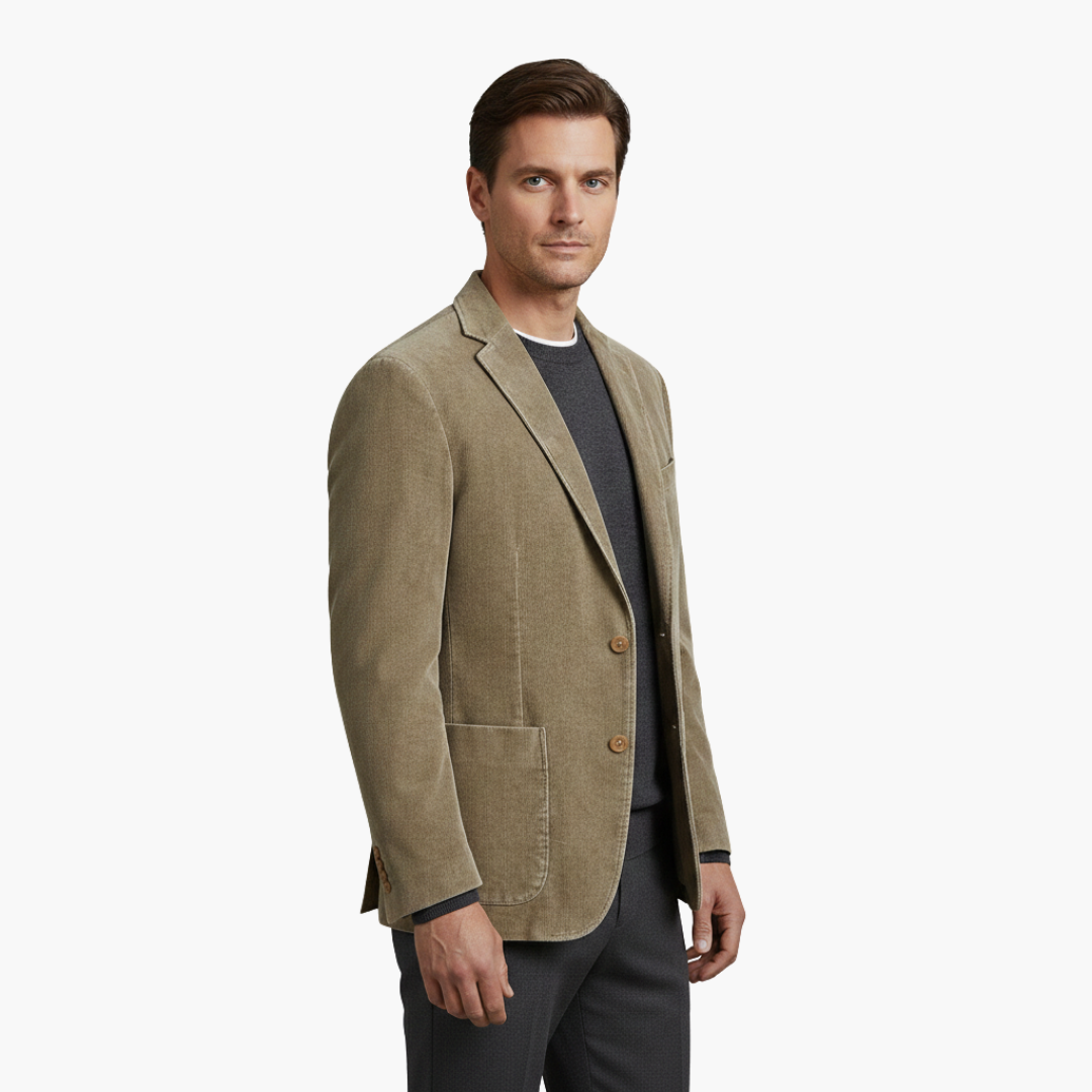 Men's jacket with classic lapel and front buttons