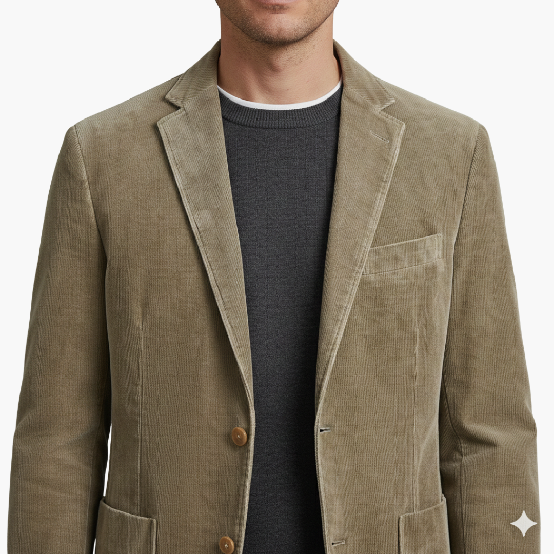 Men's jacket with classic lapel and front buttons