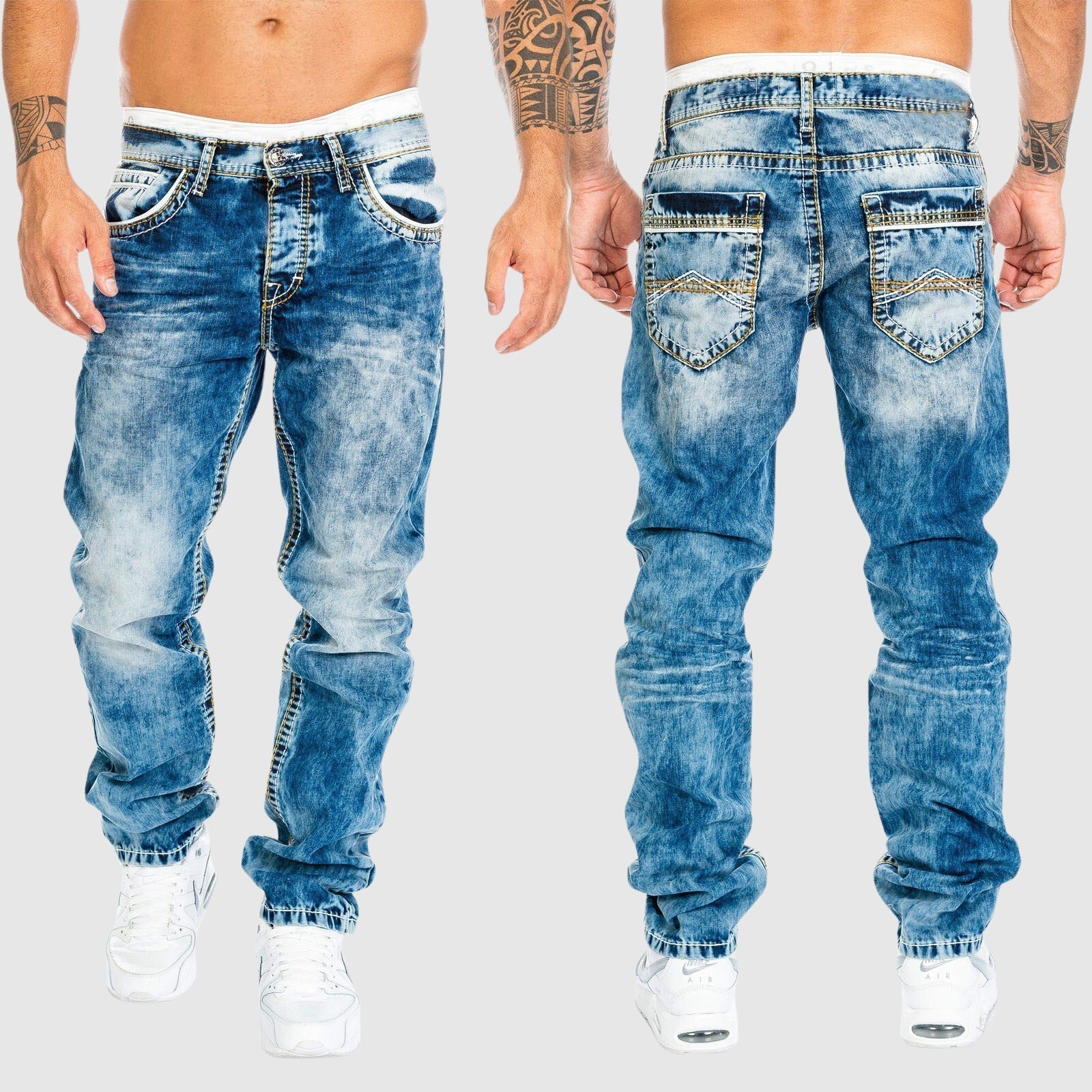 Weit geschnittene Jeans – verwaschen – tief sitzend – Baggy-Jeans – Herrenjeans-Dunkelblau-S-Chaps Herrenmode