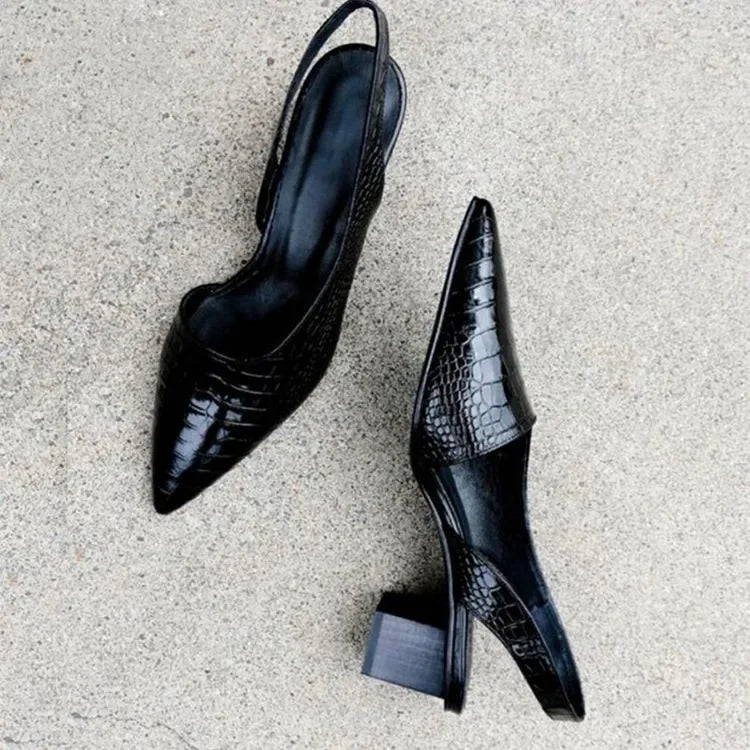 Pointed Slingback with Wide Heel