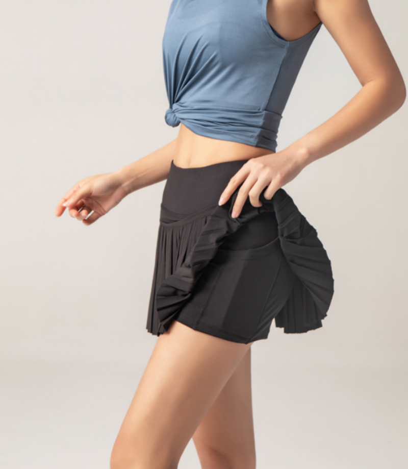 Women's High-Waisted Pleated Sporty Skirt with Built-In Shorts