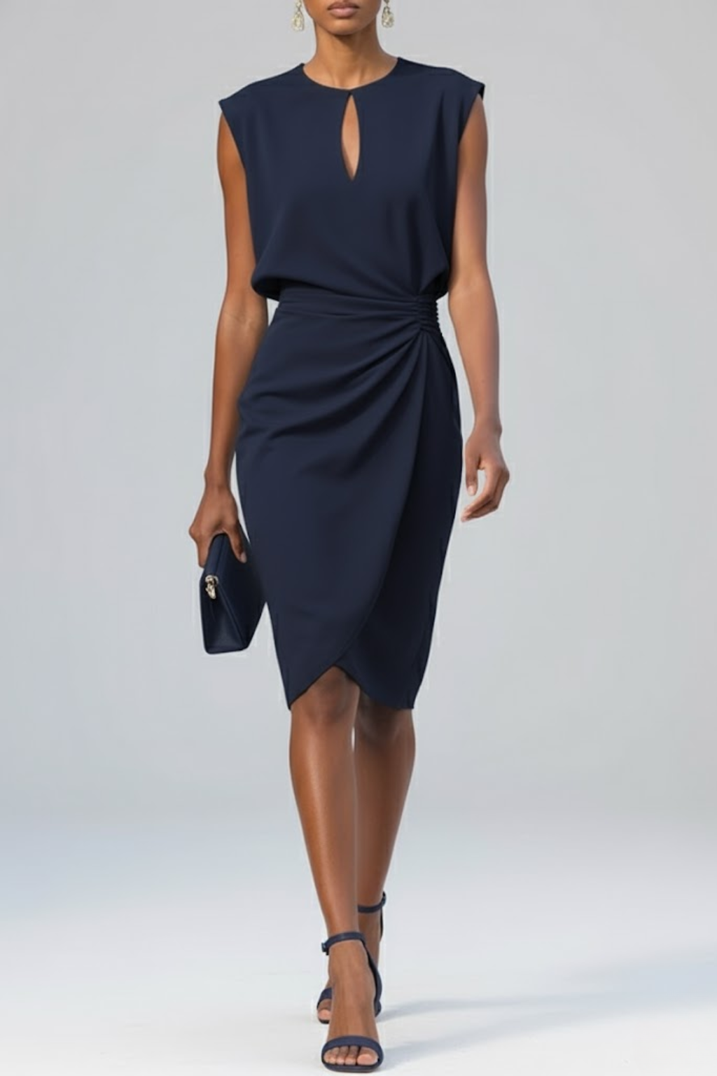 Rochie midi drapată fără mâneci pentru femei