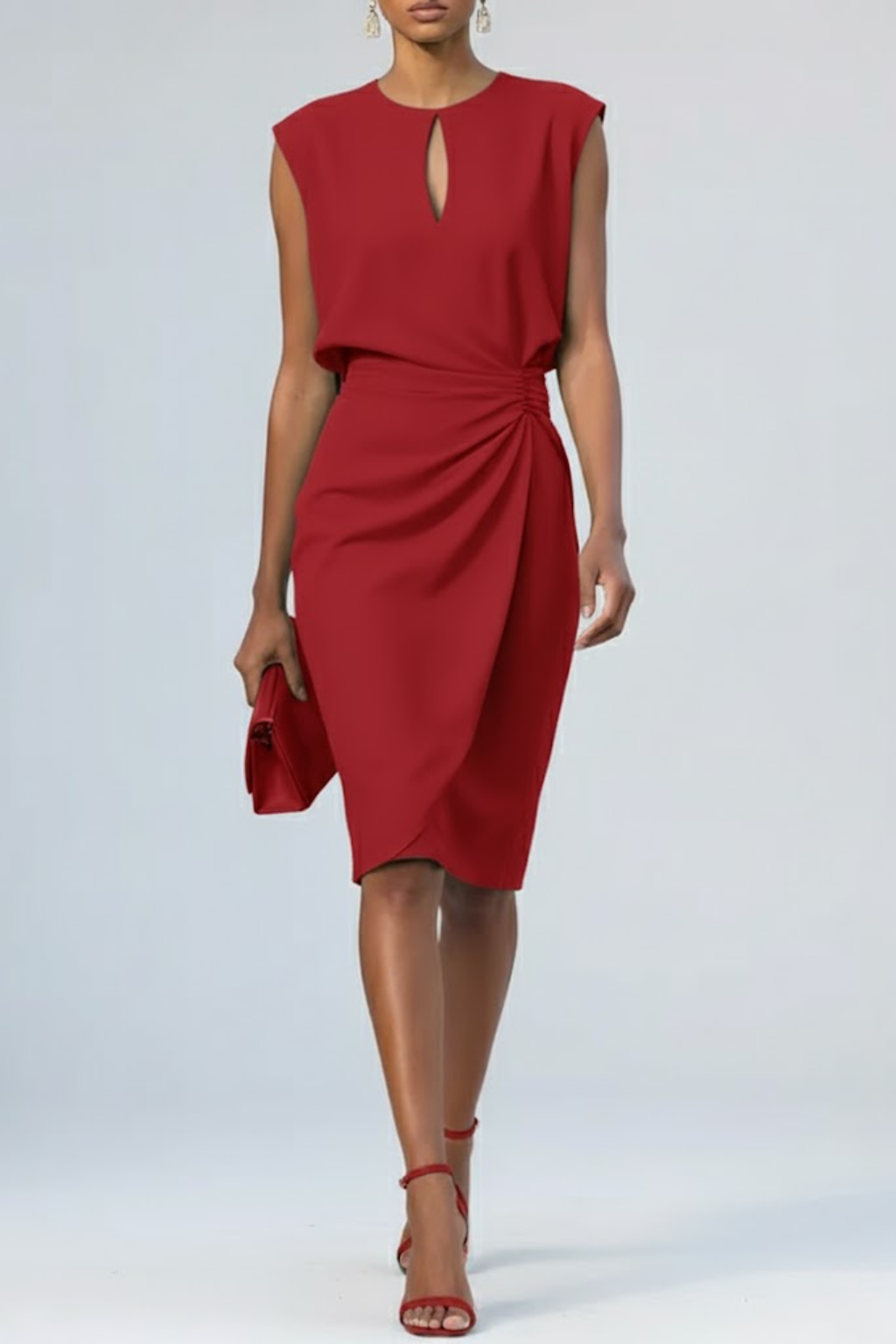 Rochie midi drapată fără mâneci pentru femei