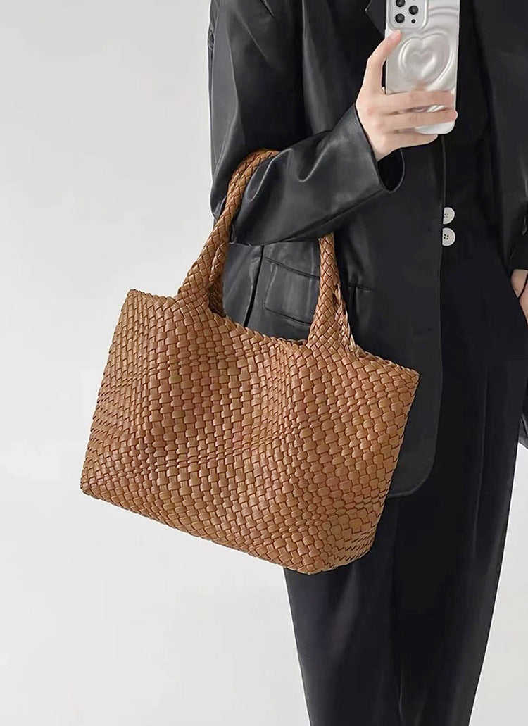 Flettet shopper-taske til kvinder med dobbelte håndtag