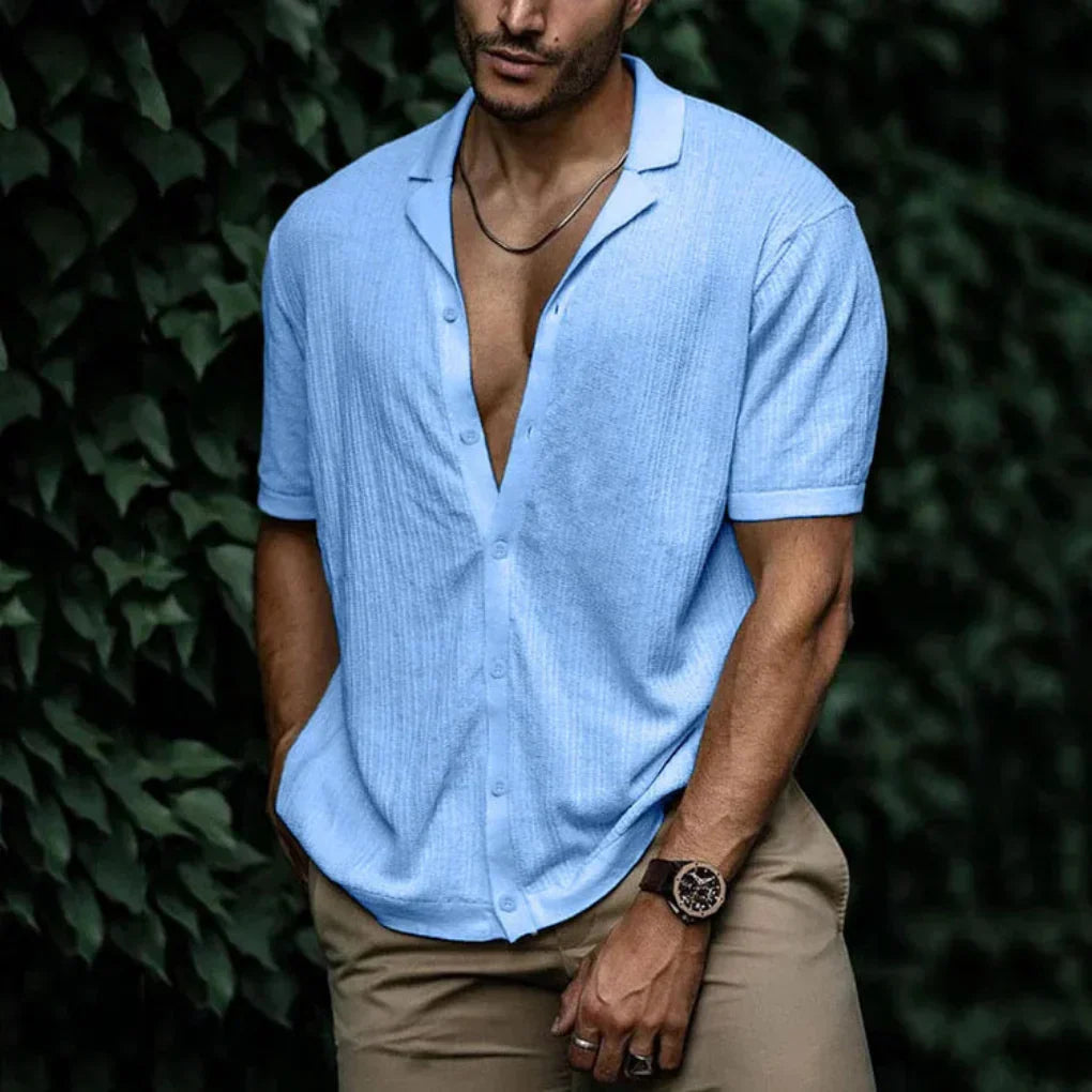 Camicia uomo estiva a maniche corte effetto lino