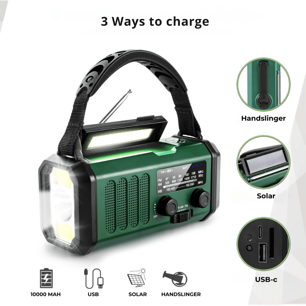 Radio d'urgence avec recharge solaire et USB