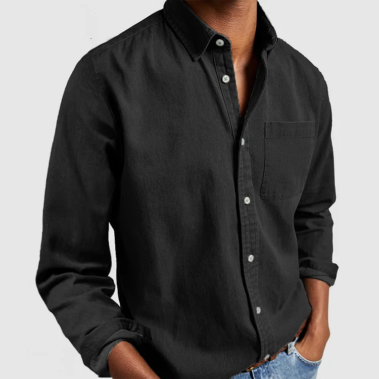 Chemise en lin homme à manches longues avec col boutonné
