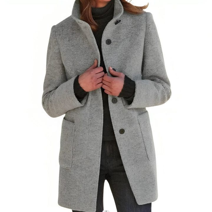 Cappotto Lungo da Donna Caldo con Collo Alto e Chiusura a Bottoni | Soprabito Invernale Comodo
