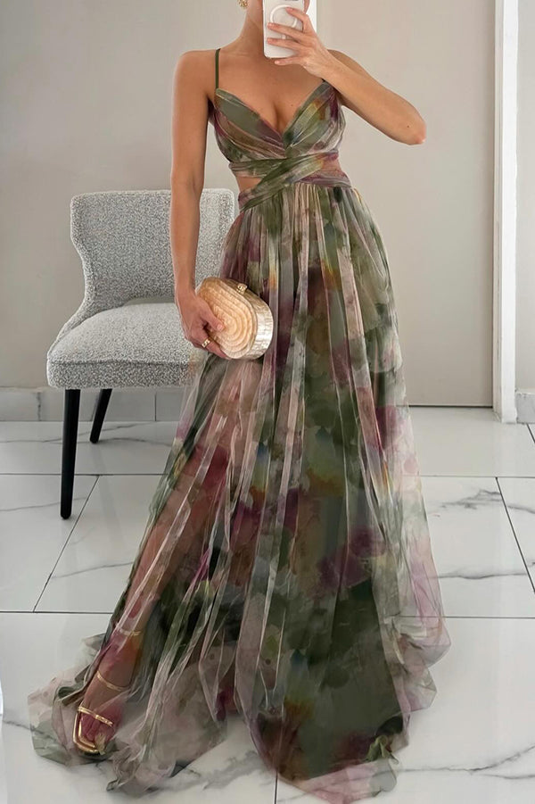 Vestido largo de mujer con estampado floral