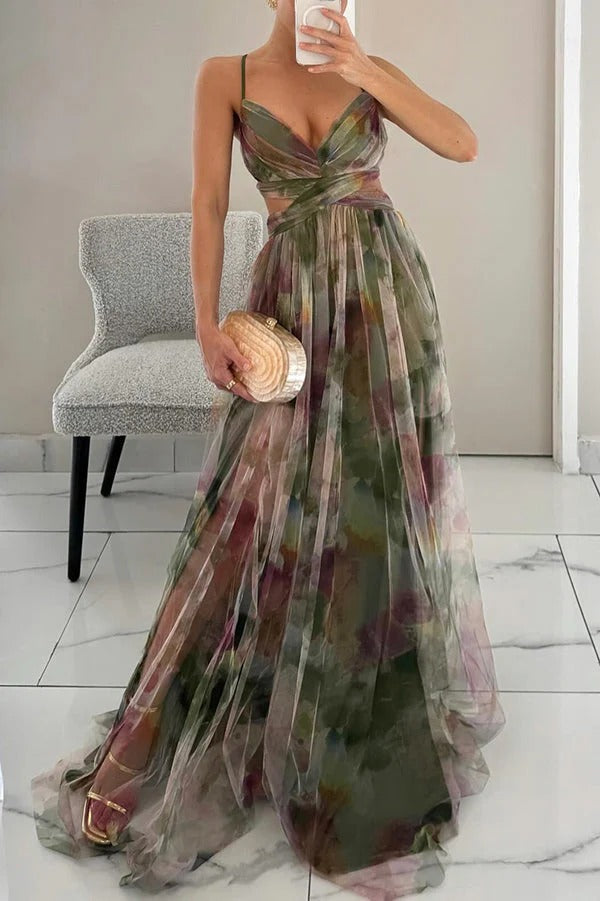 Robe longue pour femme Bella – Robe d'été fleurie avec fermeture réglable et silhouette fluide