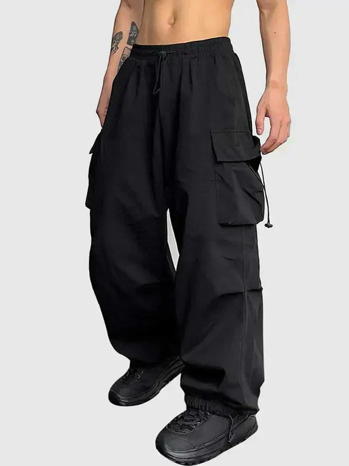 Men's Oversized Cargo Pants with Utility Pockets and Elastic Waistband