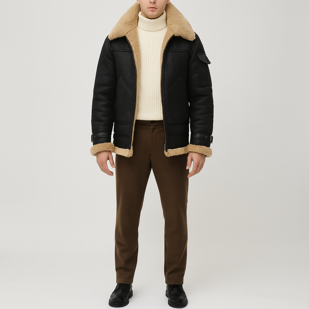 Valerios Fashion Men's Winter Shearling Jacket