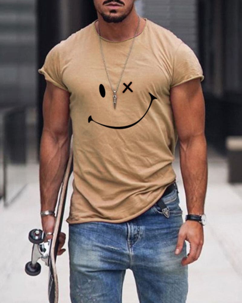 Pánské bavlněné tričko s krátkým rukávem a kulatým výstřihem, casual