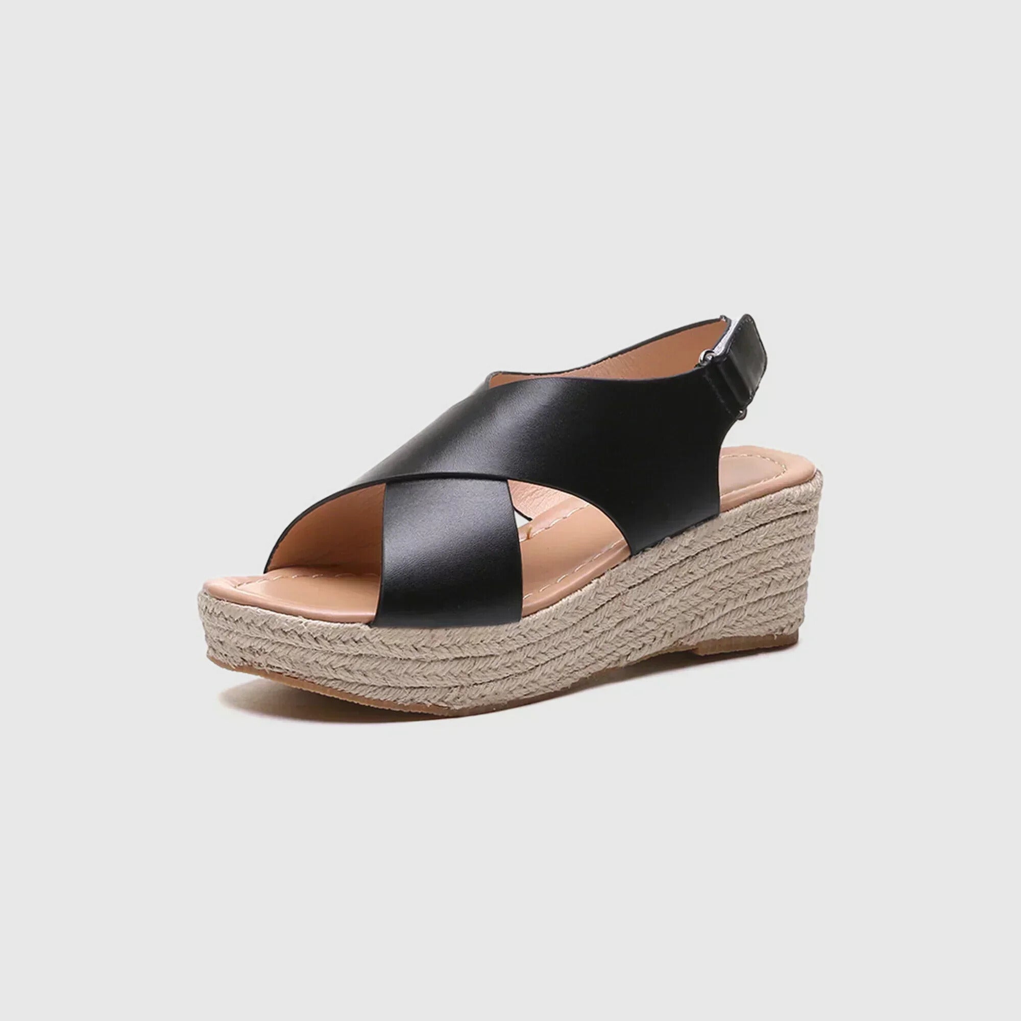Women's Platform Sandals with Wedge in Rope and Crossed Straps