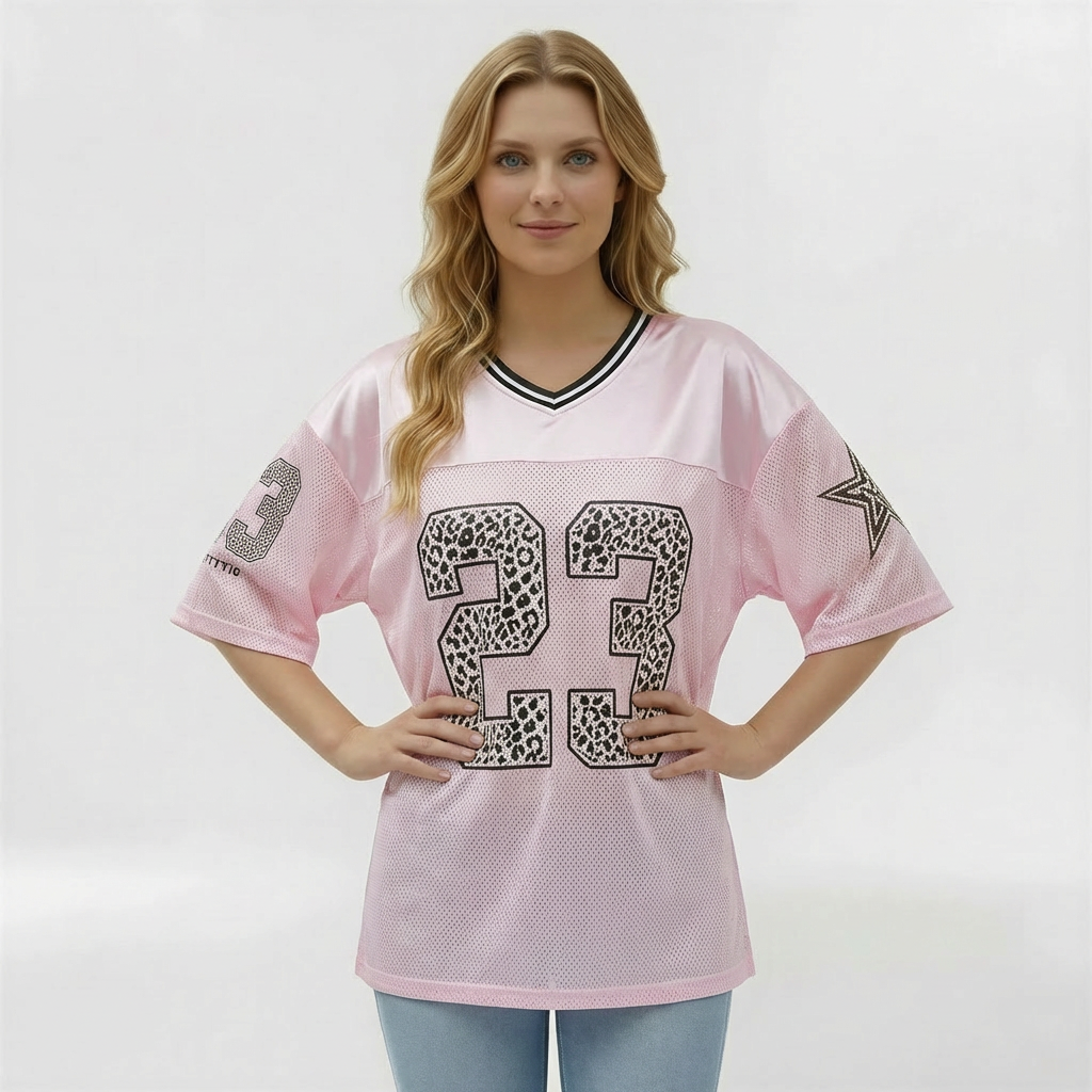 Dámské oversize sportovní tričko ve stylu dresu s potiskem čísla, krátké rukávy, casual