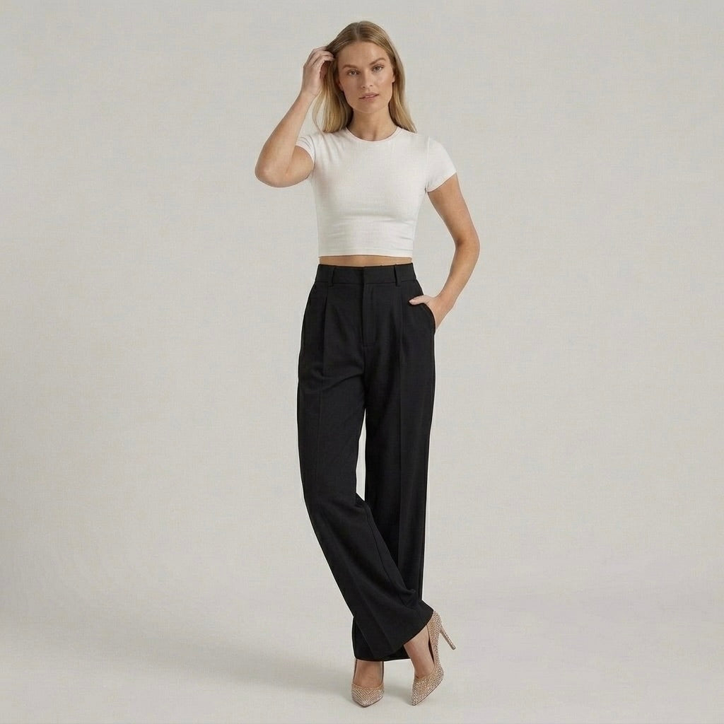 Γυναικεία Εleganti Παντελόνια με Φαρδιά Πόδια – Casual Chic Παντελόνια με Ψηλή Μέση
