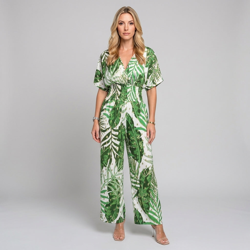 Robe maxi tropicale à col en V et coupe ample