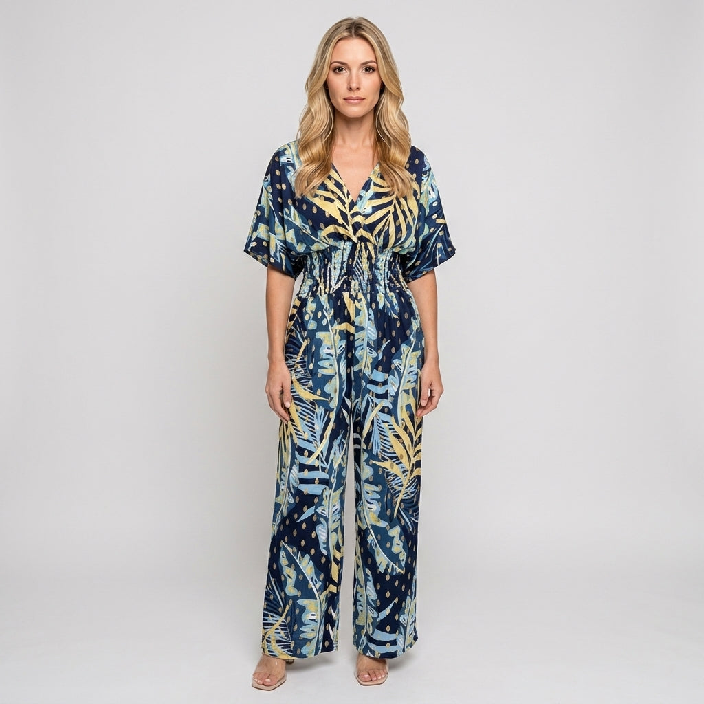 Robe maxi tropicale à col en V et coupe ample