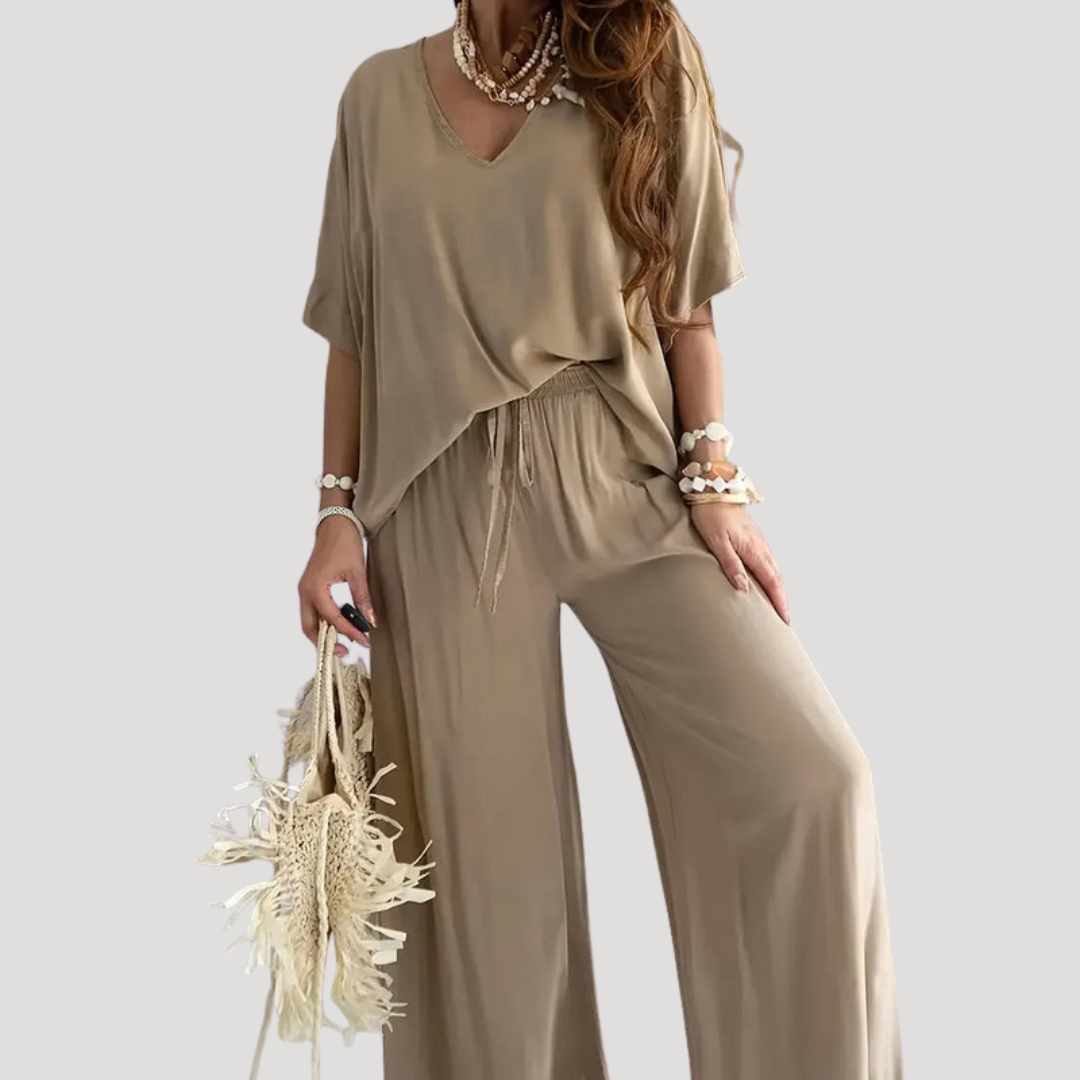 Completo Donna 2 Pezzi con Blusa Ampia e Pantaloni Palazzo