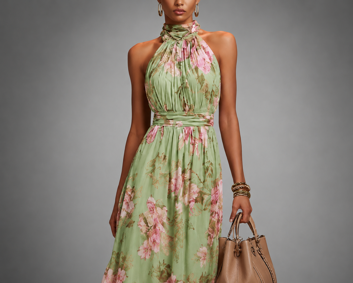 Maxi robe femme à col montant avec imprimé floral