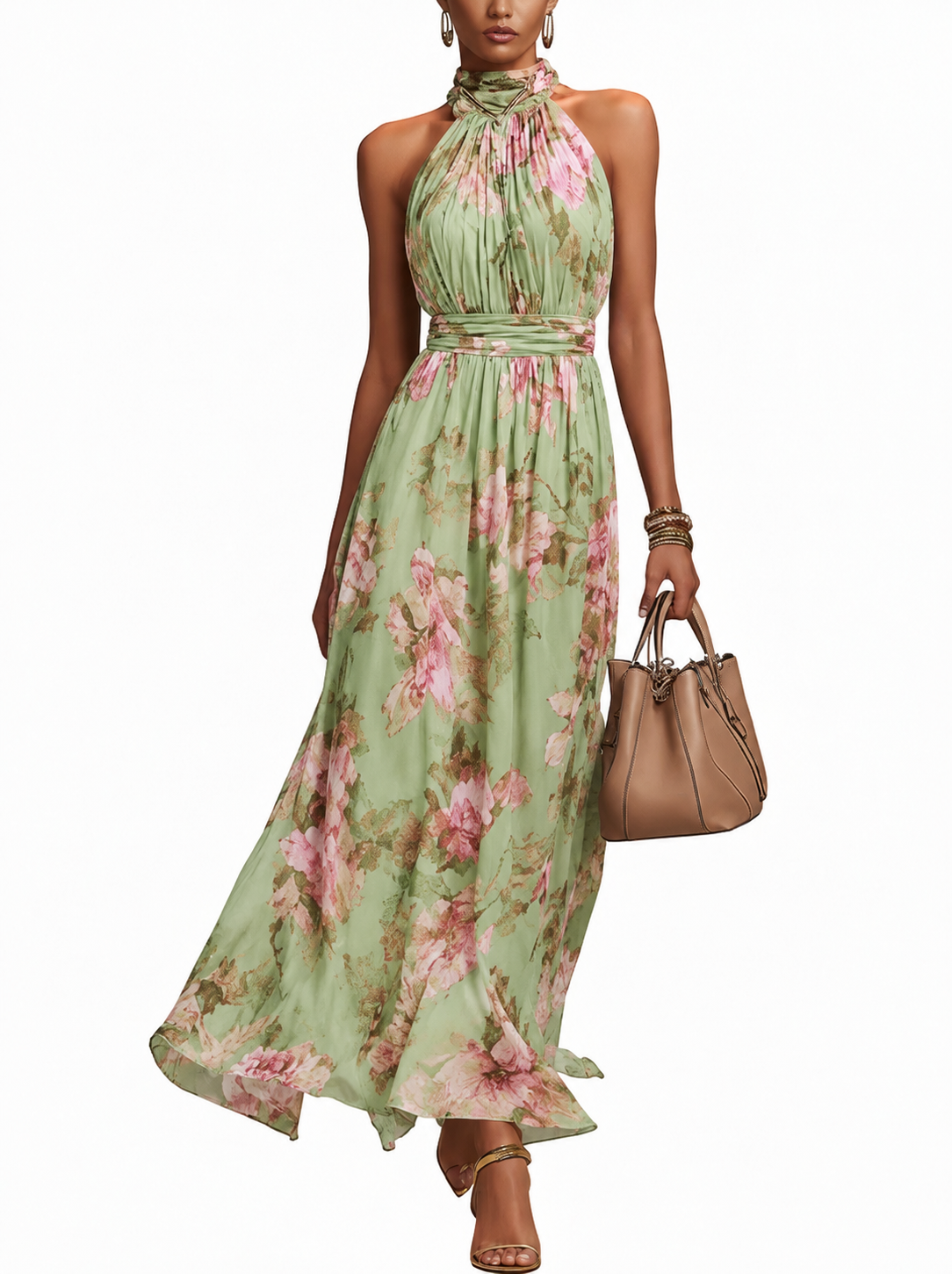 Maxi robe femme à col montant avec imprimé floral