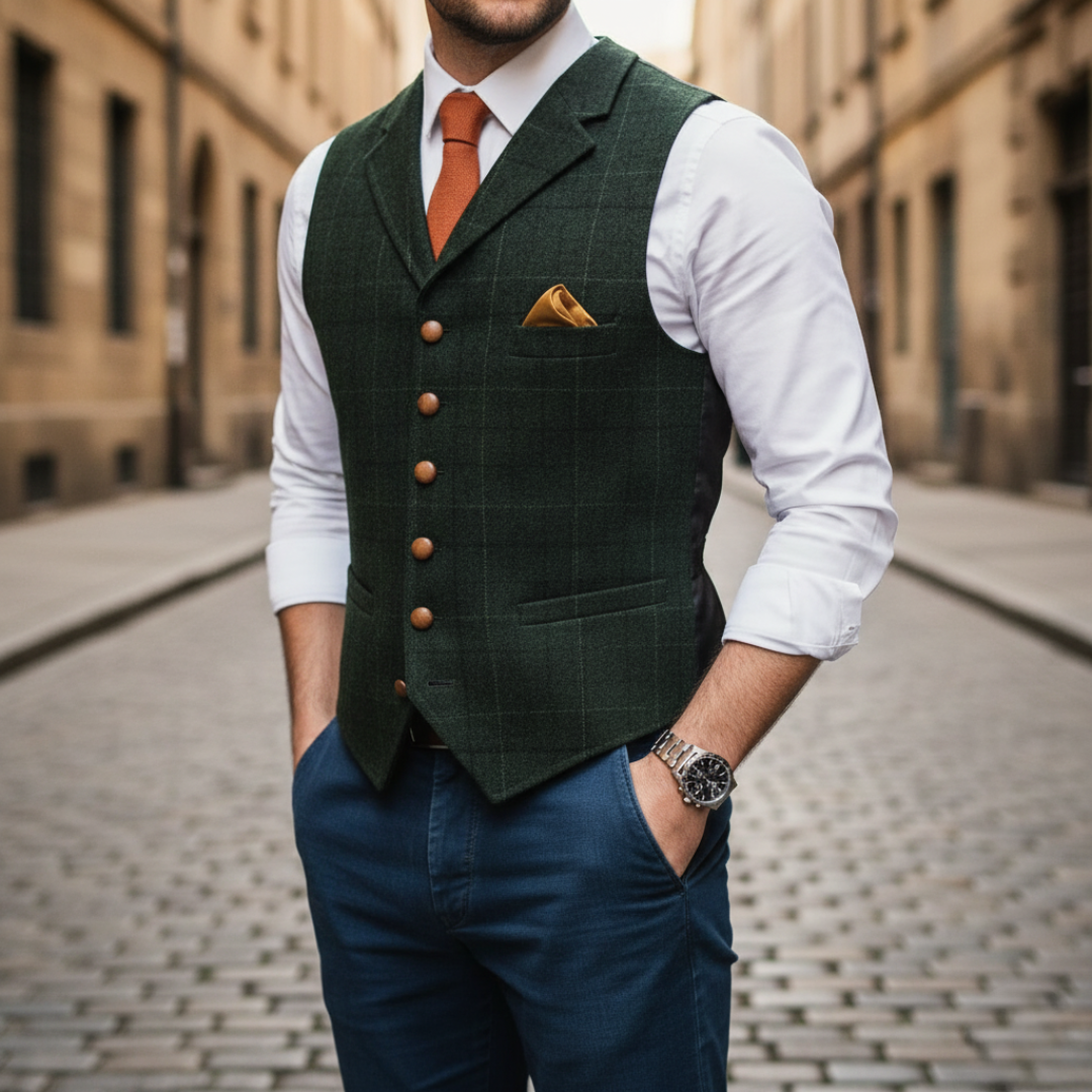 Elegantní pánská jednorejstříková kostkovaná vesta