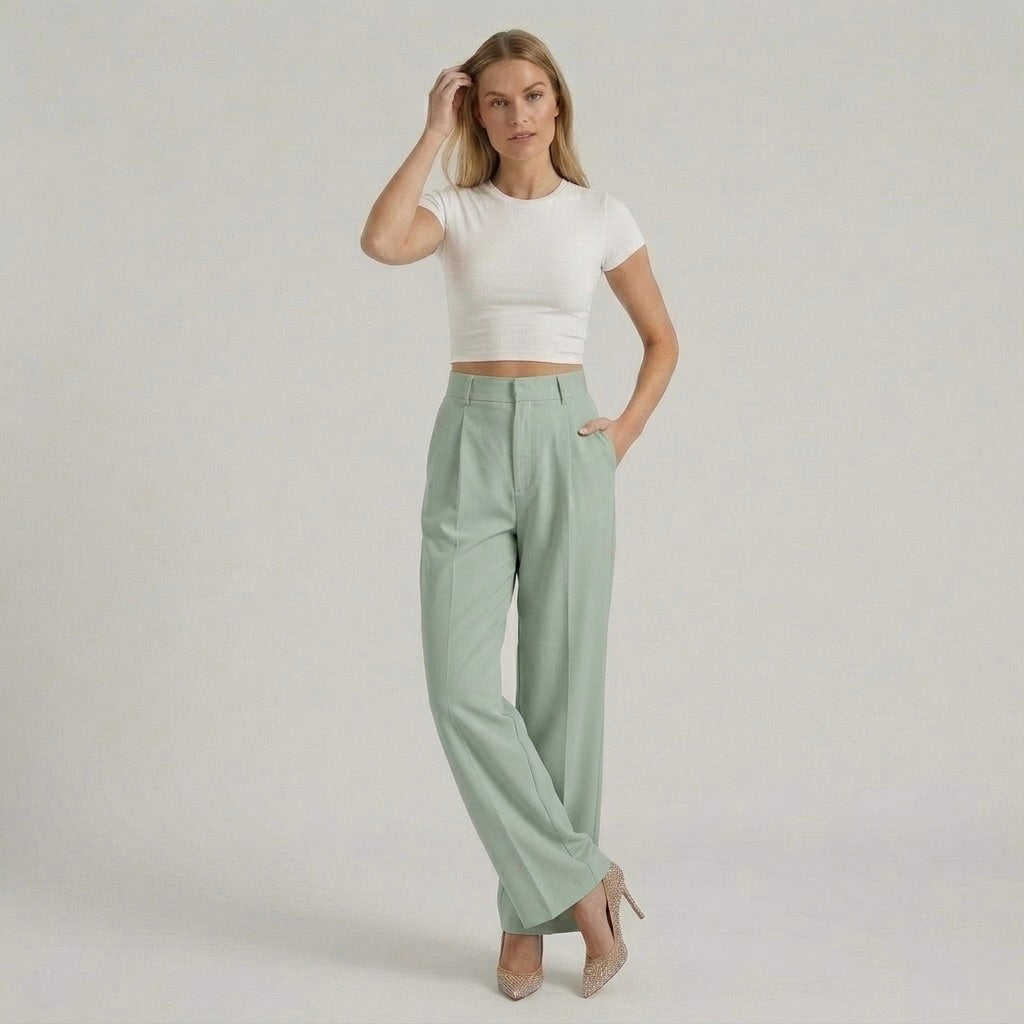 Γυναικεία Εleganti Παντελόνια με Φαρδιά Πόδια – Casual Chic Παντελόνια με Ψηλή Μέση