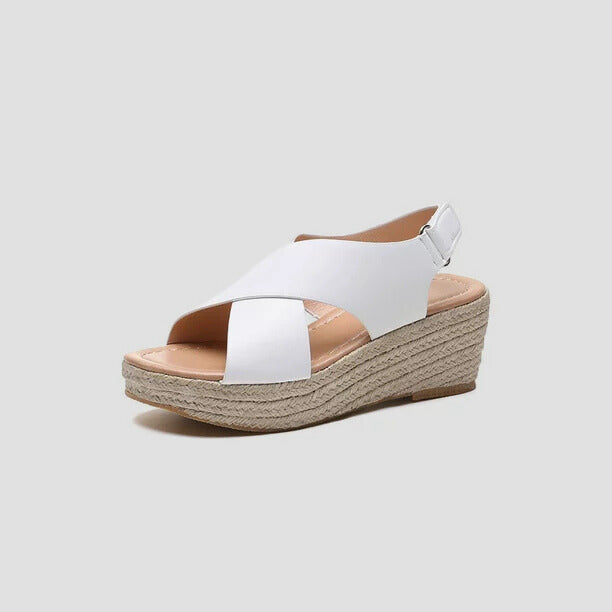 Women's Platform Sandals with Wedge in Rope and Crossed Straps