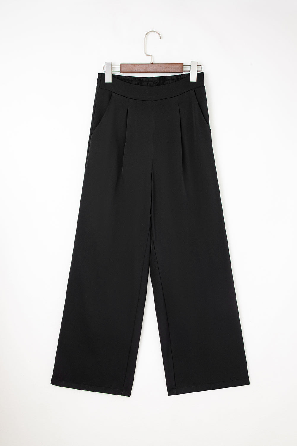 Pantalon à jambe droite avec détails plissés et taille haute élastique