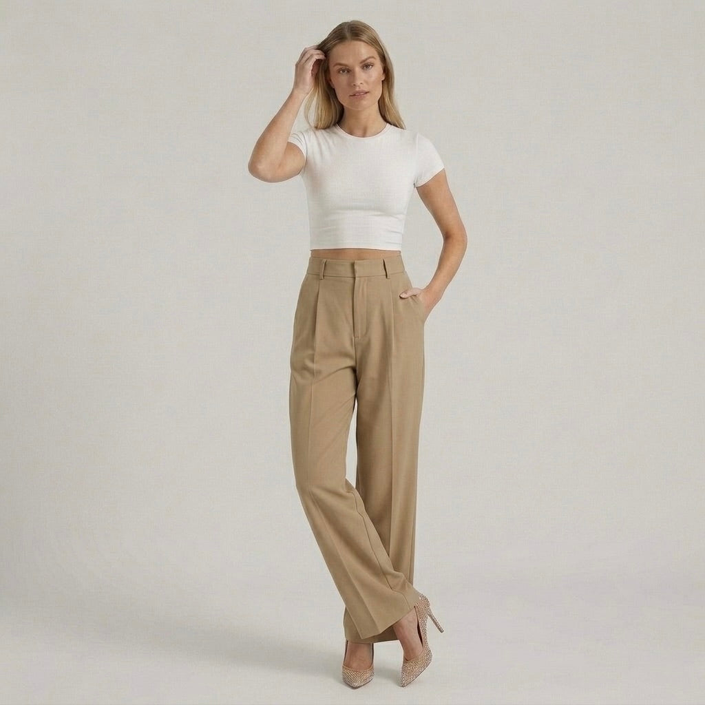 Γυναικεία Εleganti Παντελόνια με Φαρδιά Πόδια – Casual Chic Παντελόνια με Ψηλή Μέση