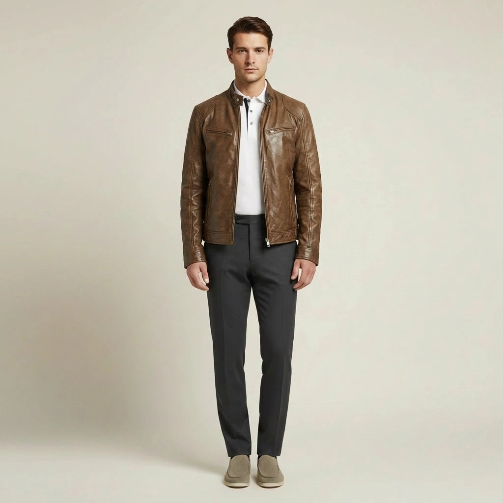 Kožená bunda v mestskom štýle